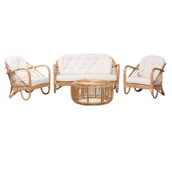baxton studio Baxton Studio Aliane Modern Bohemian Natural Brown Antique Rattan 4-Piece Living Room Set