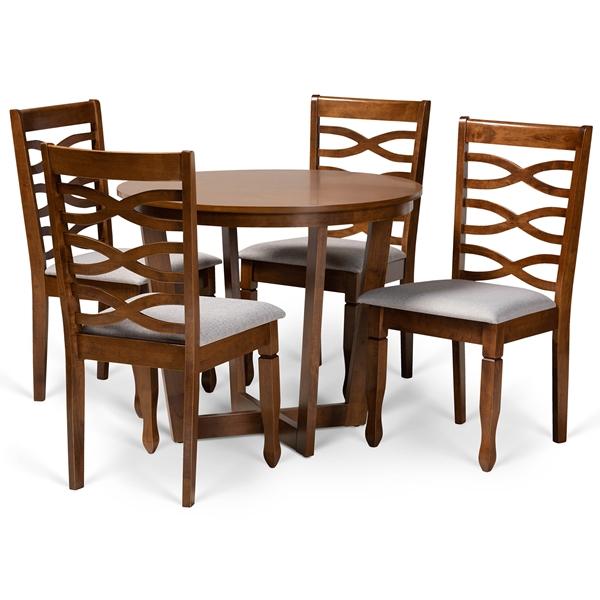baxton studio Baxton Studio Alicia Modern and Contemporary Grey Fabric Upholstered and Walnut Brown Finished Wood 5-Piece Dining Set