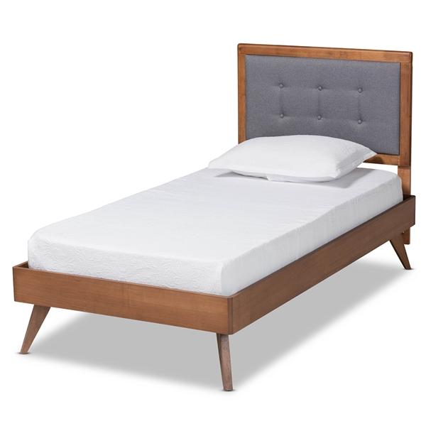 baxton studio Baxton Studio Alida Mid-Century Modern Dark Grey Fabric Upholstered and Walnut Brown Finished Wood Twin Size Platform Bed