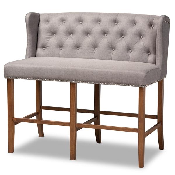 baxton studio Baxton Studio Alira Modern and Contemporary Grey Fabric Upholstered Walnut Finished Wood Button Tufted Bar Stool Bench
