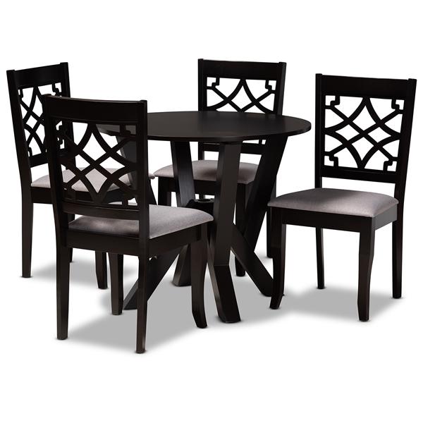 baxton studio Baxton Studio Alisa Modern and Contemporary Grey Fabric Upholstered and Dark Brown Finished Wood 5-Piece Dining Set