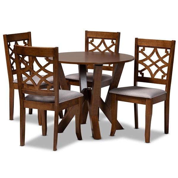 baxton studio Baxton Studio Alisa Modern and Contemporary Grey Fabric Upholstered and Walnut Brown Finished Wood 5-Piece Dining Set