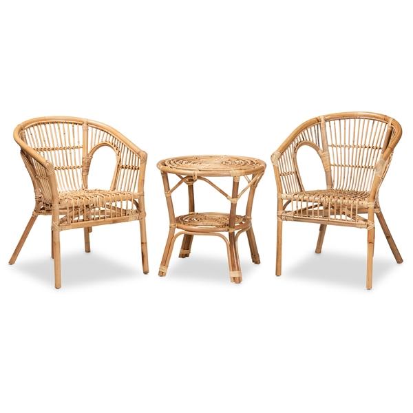 baxton studio Baxton Studio Alleta Modern Bohemian Natural Brown Rattan 3-Piece Living Room Set