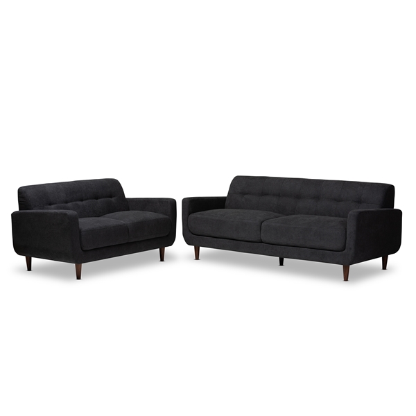 baxton studio Baxton Studio Allister Mid-Century Modern Dark Grey Fabric Upholstered 2-Piece Living Room Set