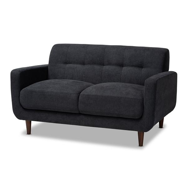 baxton studio Baxton Studio Allister Mid-Century Modern Dark Grey Fabric Upholstered Loveseat