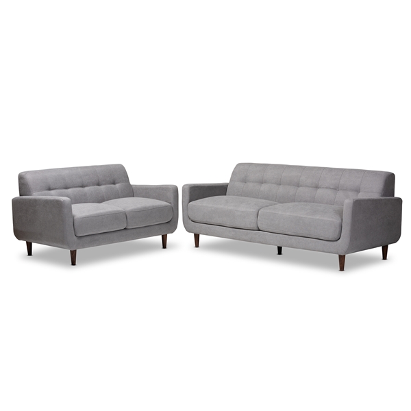 baxton studio Baxton Studio Allister Mid-Century Modern Light Grey Fabric Upholstered 2-Piece Living Room Set