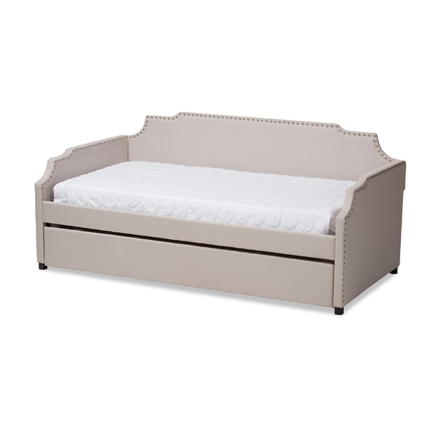 baxton studio Baxton Studio Ally Modern and Contemporary Beige Fabric Upholstered Twin Size Sofa Daybed with Roll Out Trundle Guest Bed