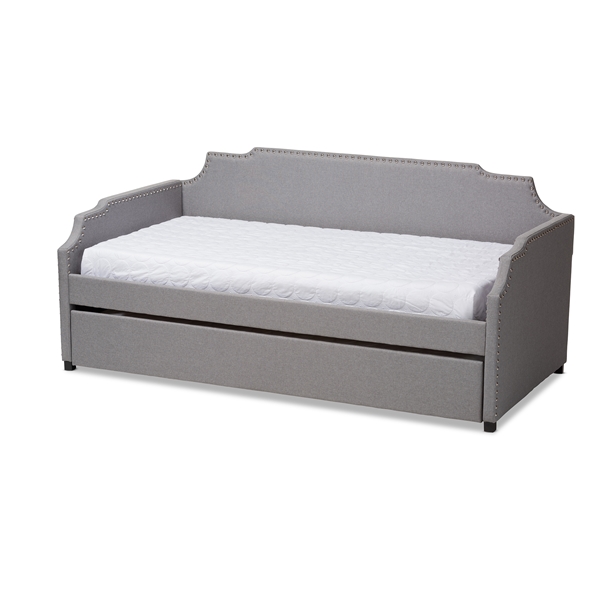 baxton studio Baxton Studio Ally Modern and Contemporary Grey Fabric Upholstered Twin Size Sofa Daybed with Roll Out Trundle Guest Bed