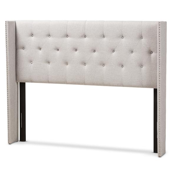 baxton studio Baxton Studio Ally Modern And Contemporary Greyish Beige Fabric Button-Tufted Nail head King Size Winged Headboard
