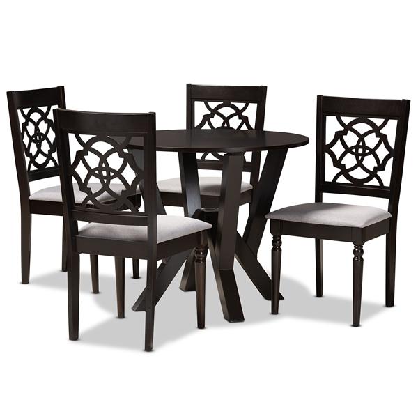 baxton studio Baxton Studio Alma Modern and Contemporary Grey Fabric Upholstered and Dark Brown Finished Wood 5-Piece Dining Set