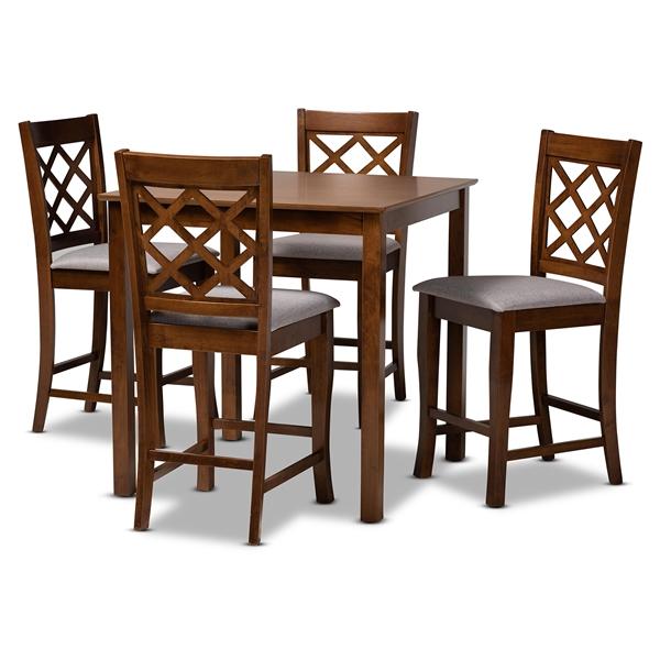 baxton studio Baxton Studio Alora Modern and Contemporary Grey Fabric Upholstered Walnut Brown Finished 5-Piece Wood Pub Set
