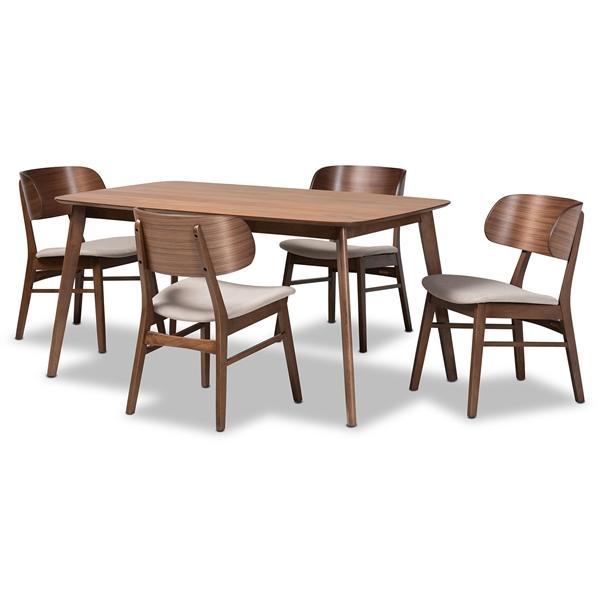 baxton studio Baxton Studio Alston Mid-Century Modern Beige Fabric Upholstered and Walnut Brown Finished Wood 5-Piece Dining Set