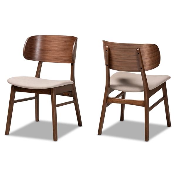 baxton studio Baxton Studio Alston Mid-Century Modern Beige Fabric Upholstered and Walnut Brown Finished Wood 2-Piece Dining Chair Set