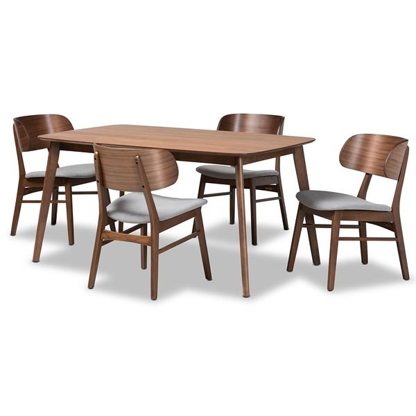 baxton studio Baxton Studio Alston Mid-Century Modern Grey Fabric Upholstered and Walnut Brown Finished Wood 5-Piece Dining Set