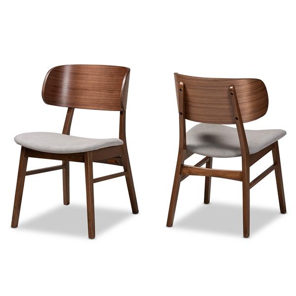 baxton studio Baxton Studio Alston Mid-Century Modern Grey Fabric Upholstered and Walnut Brown Finished Wood 2-Piece Dining Chair Set