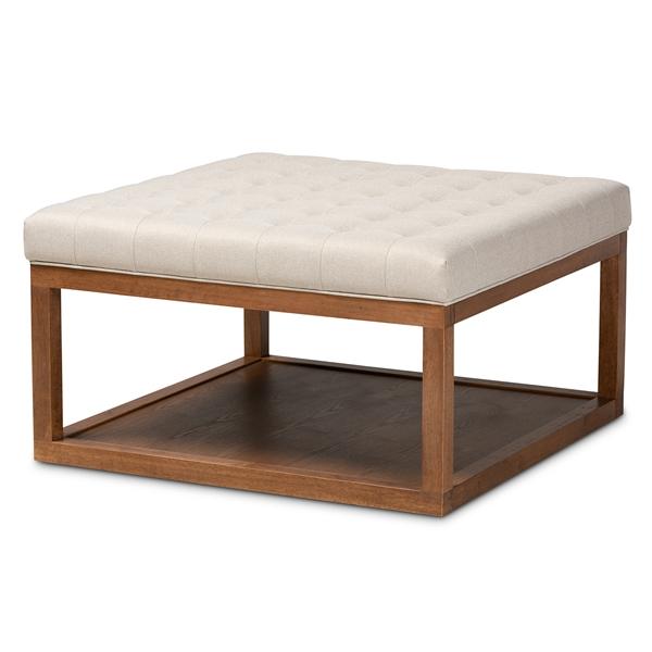 baxton studio Baxton Studio Alvere Modern and Contemporary Beige Fabric Upholstered Walnut Finished Cocktail Ottoman
