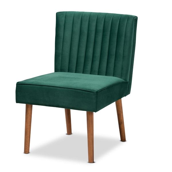 baxton studio Baxton Studio Alvis Mid-Century Modern Emerald Green Velvet Upholstered and Walnut Brown Finished Wood Dining Chair
