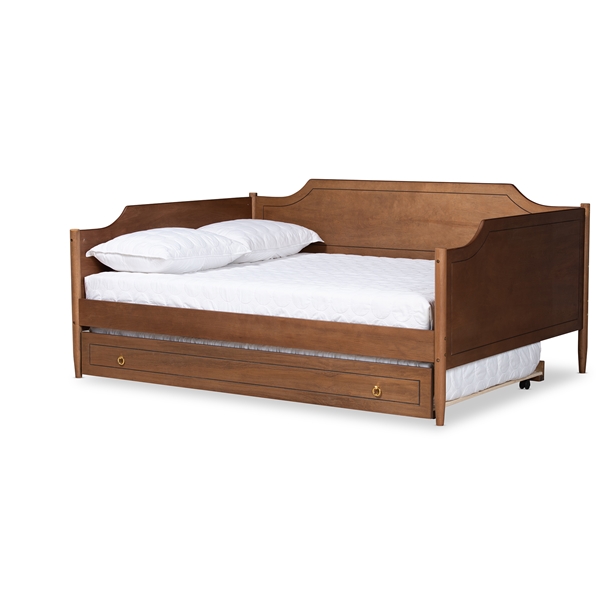 baxton studio Baxton Studio Alya Classic Traditional Farmhouse Walnut Brown Finished Wood Full Size Daybed with Roll-Out Trundle Bed
