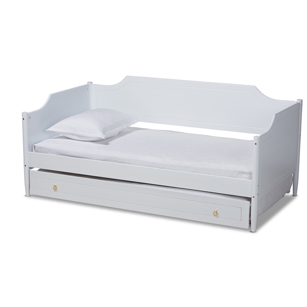 baxton studio Baxton Studio Alya Classic Traditional Farmhouse White Finished Wood Twin Size Daybed with Roll-Out Trundle Bed