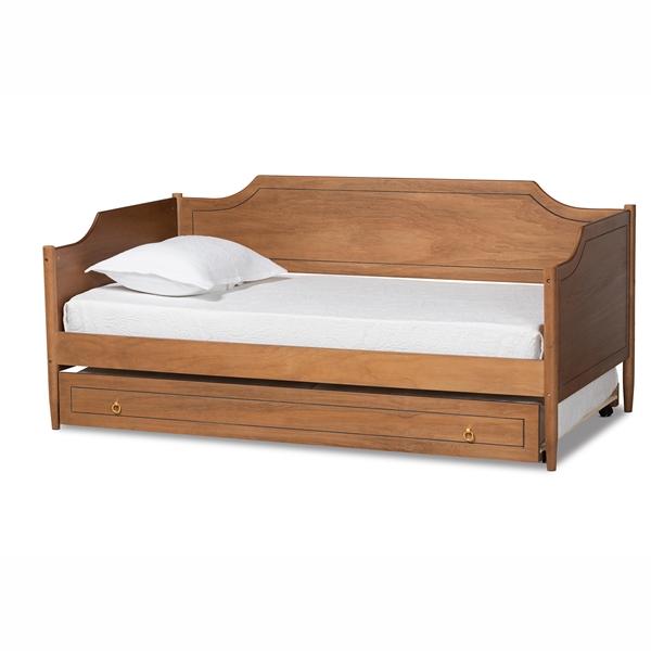 baxton studio Baxton Studio Alya Classic Traditional Farmhouse Walnut Brown Finished Wood Twin Size Daybed with Roll-Out Trundle Bed