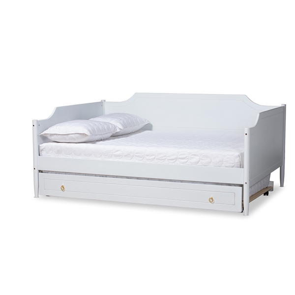 baxton studio Baxton Studio Alya Classic Traditional Farmhouse White Finished Wood Full Size Daybed with Roll-Out Trundle Bed
