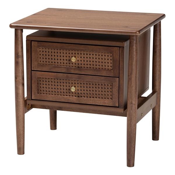 baxton studio Baxton Studio Alyssa Japandi Walnut Brown Wood 2-Drawer Nightstand Woven with Rattan