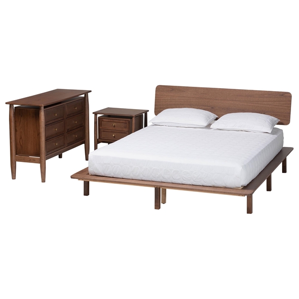 baxton studio Baxton Studio Alyssa Japandi Walnut Brown Wood Queen Size 3-Piece Bedroom Set