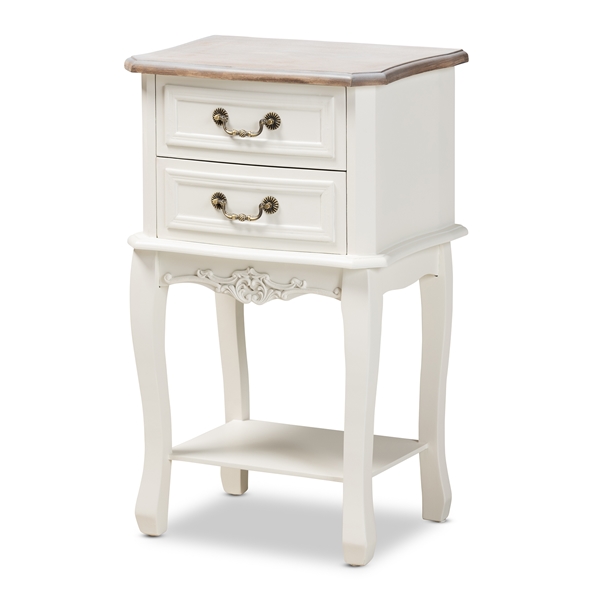 baxton studio Baxton Studio Amalie Antique French Country Cottage Two-Tone White and Oak Finished 2-Drawer Wood End Table
