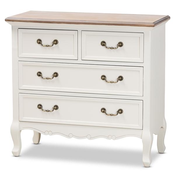 baxton studio Baxton Studio Amalie Antique French Country Cottage Two-Tone White and Oak Finished 4-Drawer Accent Storage Cabinet
