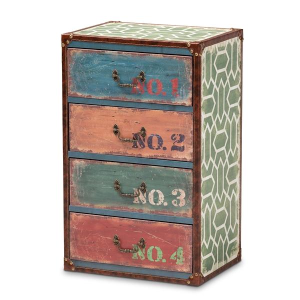 baxton studio Baxton Studio Amandine Vintage Rustic French Inspired Multicolor Finished Wood 4-Drawer Accent Storage Cabinet