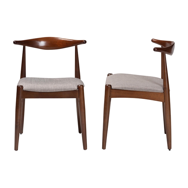 baxton studio Baxton Studio Amato Mid-Century Modern Light Gray Fabric Upholstered Walnut Finished Wood Dining Chair Set of 2