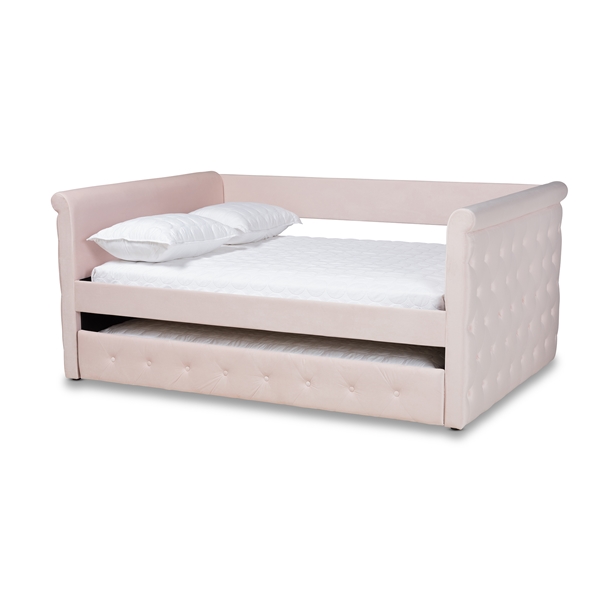 baxton studio Baxton Studio Amaya Modern and Contemporary Light Pink Velvet Fabric Upholstered Full Size Daybed with Trundle