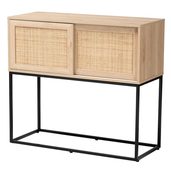 baxton studio Baxton Studio Amelia Mid-Century Modern Transitional Natural Brown Finished Wood and Natural Rattan Sideboard Buffet