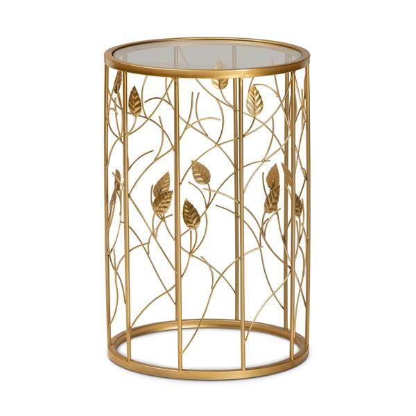baxton studio Baxton Studio Anaya Modern and Contemporary Glam Brushed Gold Finished Metal and Glass Leaf Accent End Table