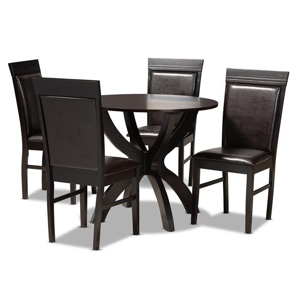 baxton studio Baxton Studio Ancel Modern and Contemporary Dark Brown Faux Leather Upholstered and Dark Brown Finished Wood 5-Piece Dining Set