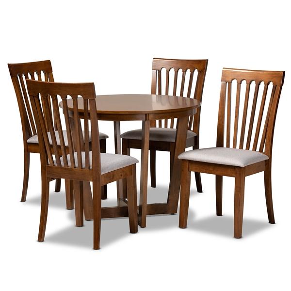 baxton studio Baxton Studio Andi Modern and Contemporary Grey Fabric Upholstered and Walnut Brown Finished Wood 5-Piece Dining Set