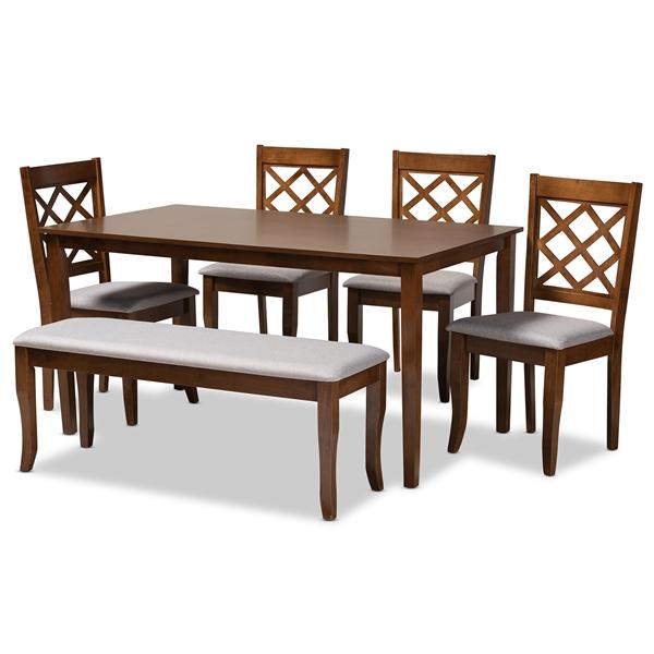 baxton studio Baxton Studio Andor Modern and Contemporary Grey Fabric Upholstered and Walnut Brown Finished Wood 6-Piece Dining Set
