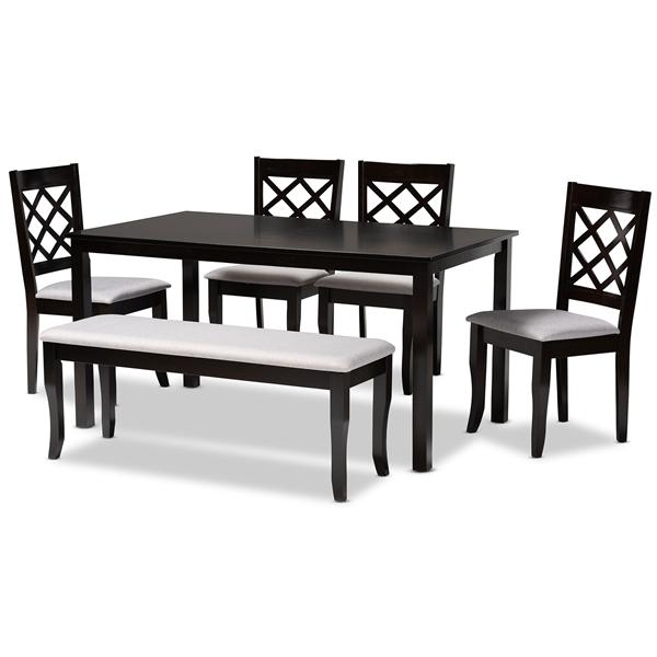 baxton studio Baxton Studio Andor Modern and Contemporary Grey Fabric Upholstered and Dark Brown Finished Wood 6-Piece Dining Set