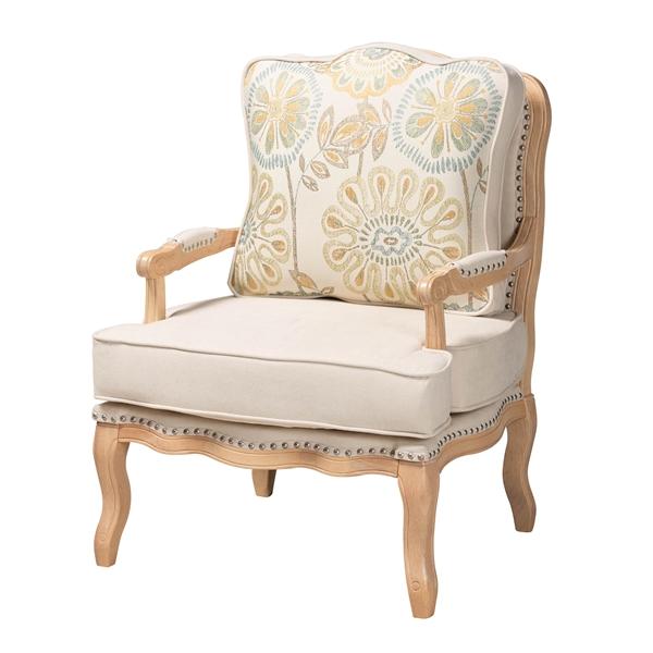 baxton studio Baxton Studio Andre Traditional French Quilted Fabric and Whitewash Finished Wood Accent Chair