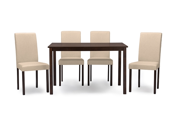 baxton studio Baxton Studio Andrew Contemporary Espresso Wood Beige Fabric 5 PC Dining SetOne (1) Dining Table Four (4) Dining Chairs
