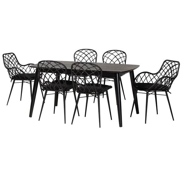 baxton studio Baxton Studio Aniceta Modern Bohemian Black Finished Wood and Rattan 7-Piece Dining Set