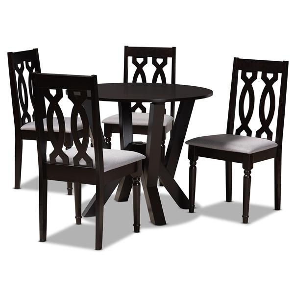 baxton studio Baxton Studio Anise Modern and Contemporary Grey Fabric Upholstered and Dark Brown Finished Wood 5-Piece Dining Set