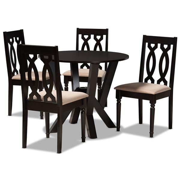 baxton studio Baxton Studio Anise Modern and Contemporary Sand Fabric Upholstered and Dark Brown Finished Wood 5-Piece Dining Set