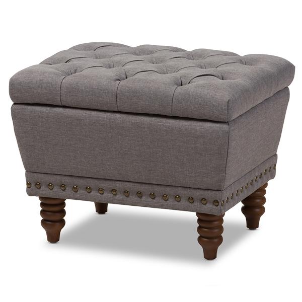 baxton studio Baxton Studio Annabelle Modern and Contemporary Light Grey Fabric Upholstered Walnut Wood Finished Button-Tufted Storage Ottoman