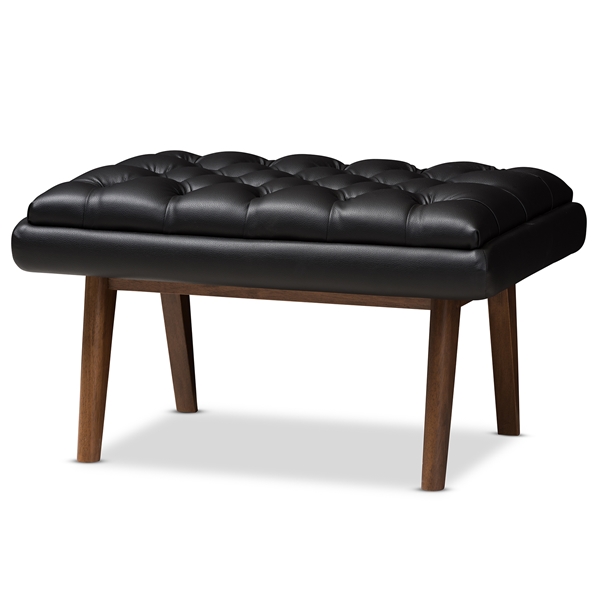 baxton studio Baxton Studio Annetha Mid-Century Modern Black Faux Leather Upholstered Walnut Finished Wood Ottoman