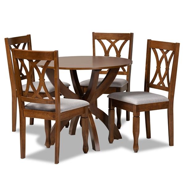 baxton studio Baxton Studio April Modern and Contemporary Grey Fabric Upholstered and Walnut Brown Finished Wood 5-Piece Dining Set
