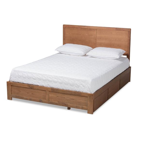 baxton studio Baxton Studio Aras Modern and Contemporary Transitional Ash Walnut Brown Finished Wood Queen Size 3-Drawer Platform Storage Bed