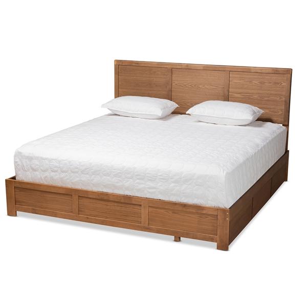 baxton studio Baxton Studio Aras Modern and Contemporary Transitional Ash Walnut Brown Finished Wood King Size 3-Drawer Platform Storage Bed