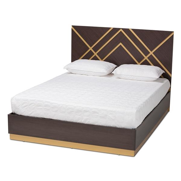 baxton studio Baxton Studio Arcelia Contemporary Glam and Luxe Two-Tone Dark Brown and Gold Finished Wood Queen Size Platform Bed