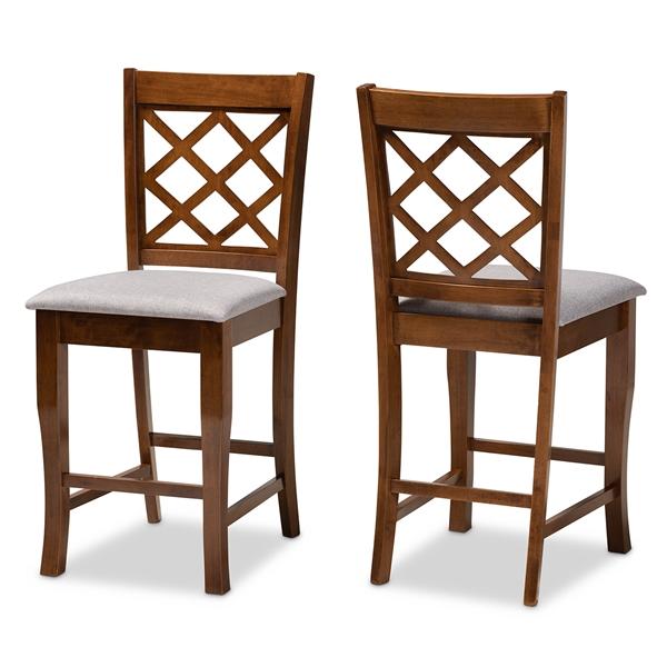 baxton studio Baxton Studio Aria Modern and Contemporary Grey Fabric Upholstered and Walnut Brown Finished Wood 2-Piece Counter Height Pub Chair Set